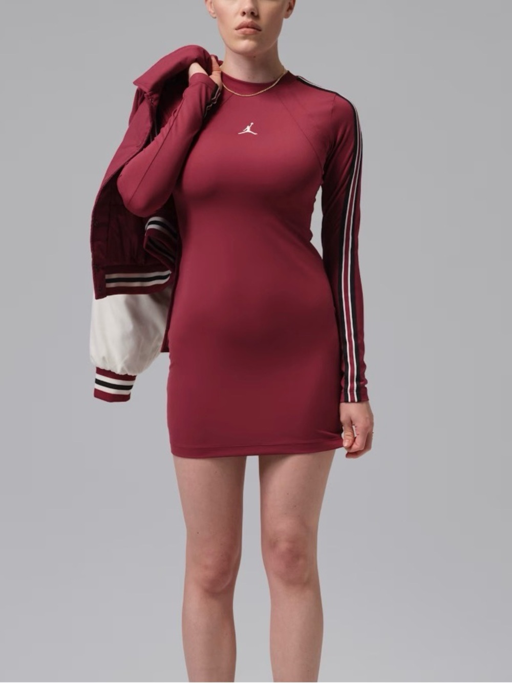 Jordan Brooklyn Red Athletic dress with Stripe Detail